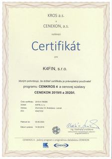 Certifikát CENKROS omnius s. r. o.