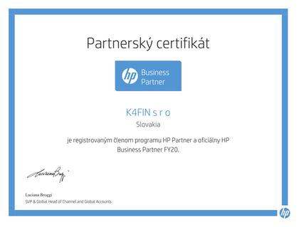 Certifikát HP Business Partner omnius s. r. o.