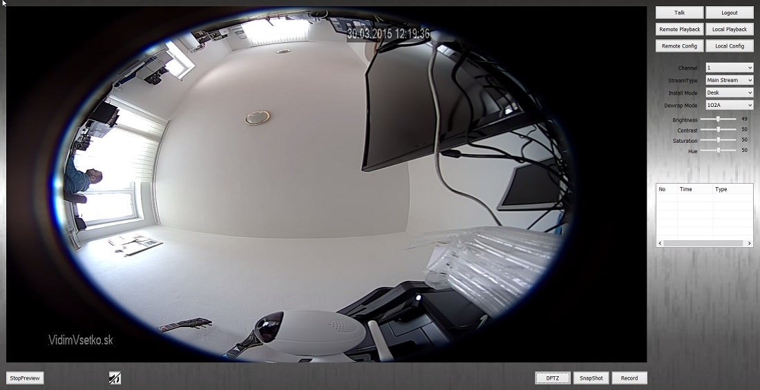 360° kamera, montáž na stole, 360°zobrazenie