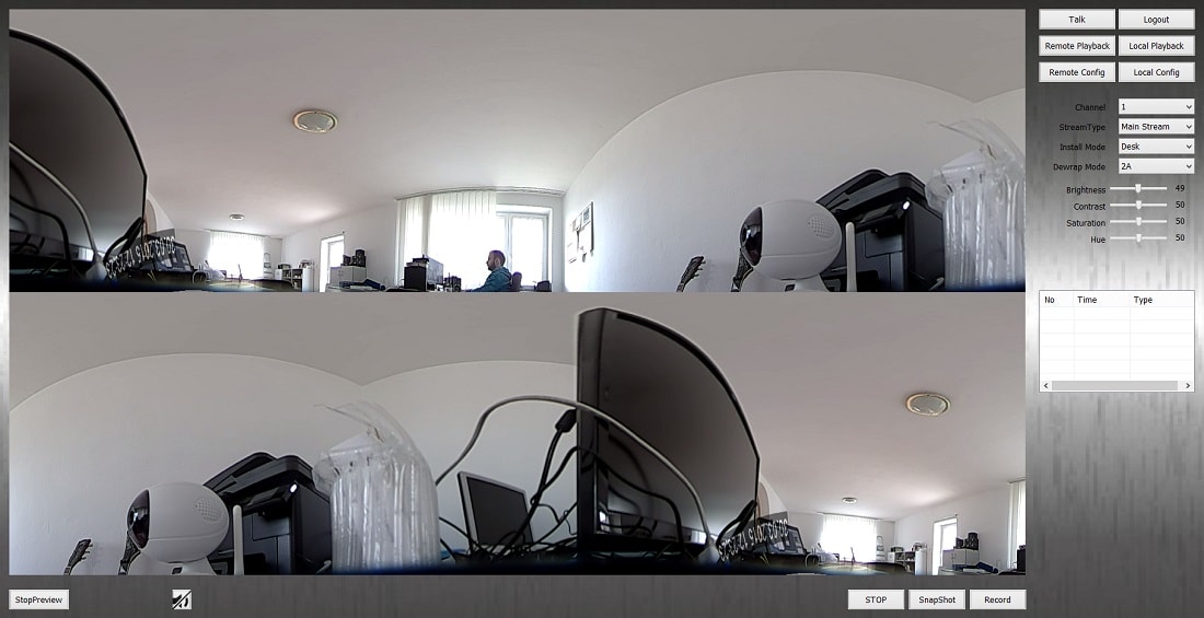 360° kamera, montáž na stole, dewarp zobrazenie 2a