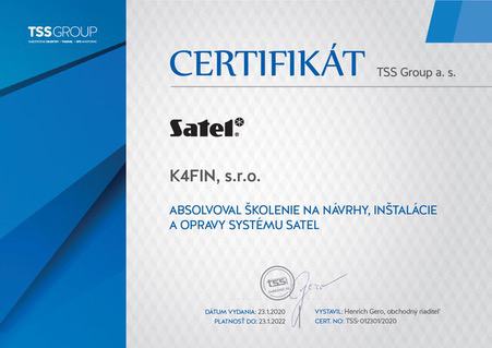 Certifikát satel K4FIN, s.r.o.
